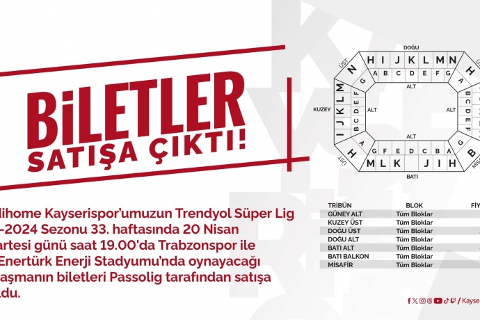 Kayserispor-Trabzonspor ma bilet fiyatlar belli oldu