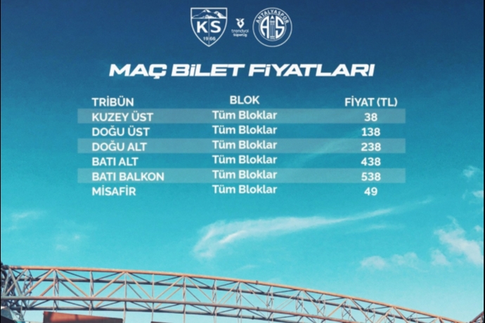 Kayserispor-Antalyaspor Maçı Biletleri Açıklandı: Tribünler İçin Geri Sayım Başladı