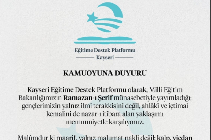 Kayseri Eğitime Destek Platformu’ndan Yusuf Tekin’e Ramazan Vurgulu Güçlü Destek